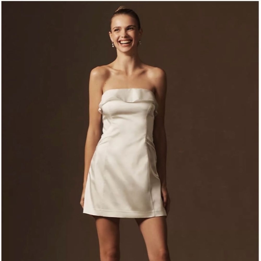New Anthropologie BHLDN Clean Strapless Organza Foldover Detail Mini Dress